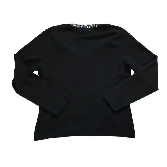 McDuff Womens 100% Cashmere V-Neck Sweater Sz L Black Sequin Soft - Picture 5 of 7